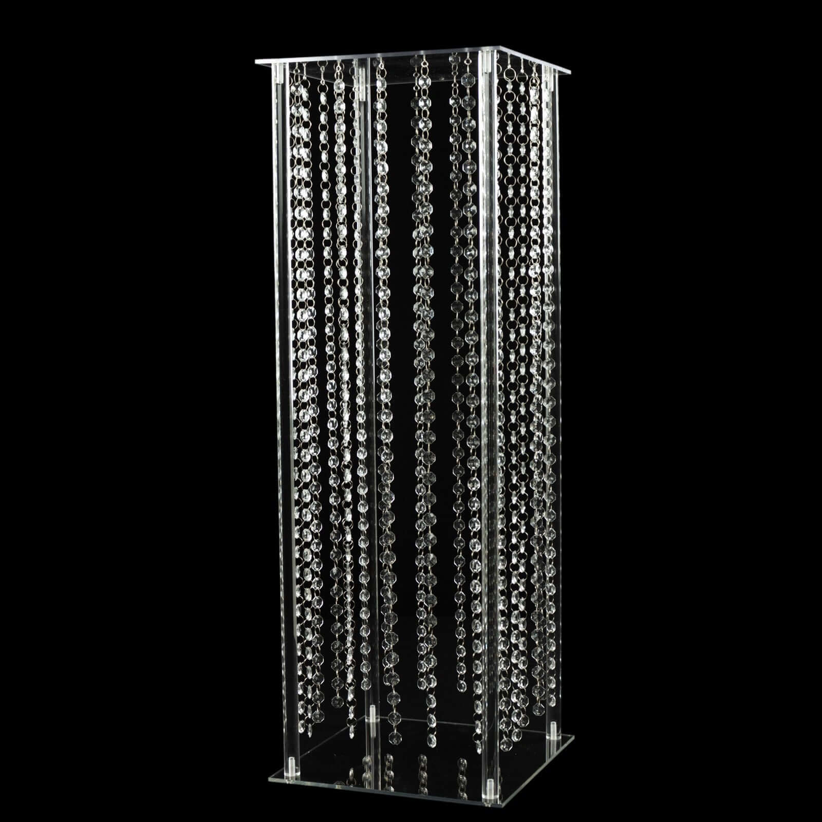 Clear Acrylic Flower Pedestal Vase with Crystal Beads - Elegant 40" Wedding Floor Centerpiece