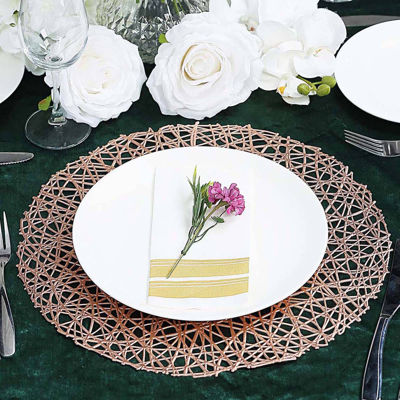 Hot Sale! 6-Piece Set of Durable Rose Gold Vinyl Round Dining Table Placemats with Woven Design