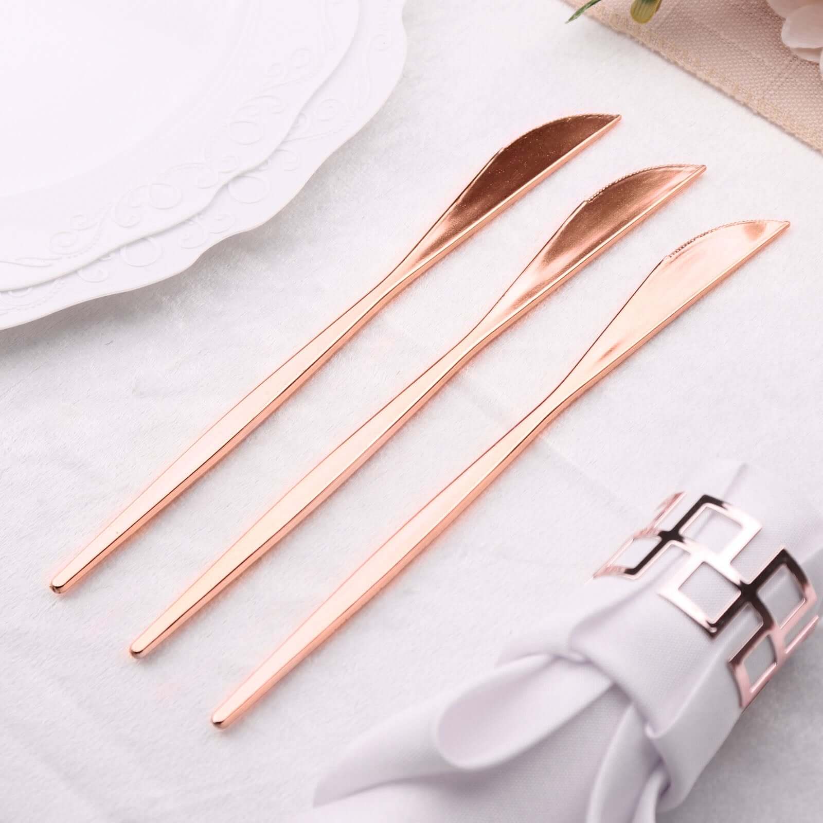 Premium 24-Pack Disposable Rose Gold Plastic Knives - 8.5 Inches