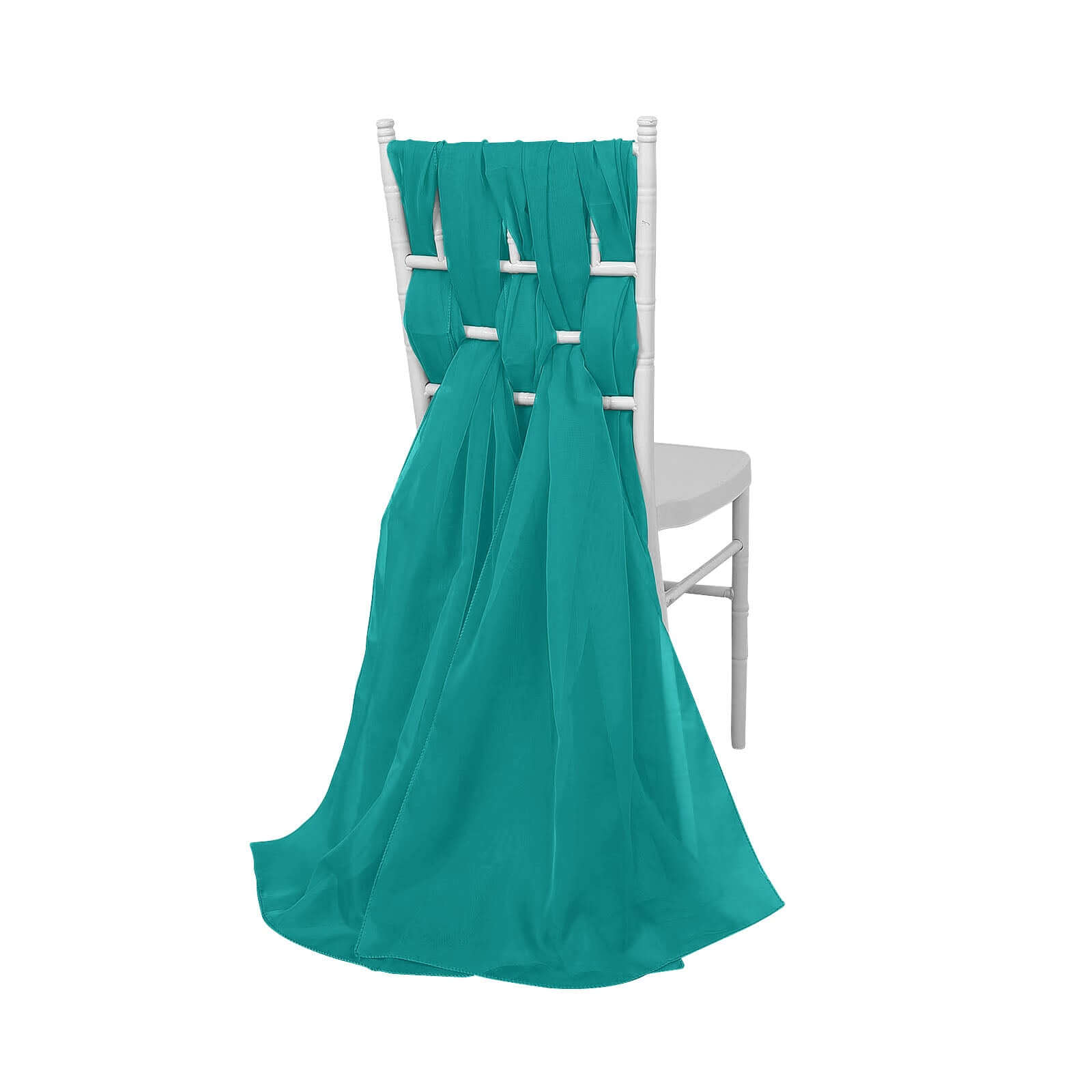 5-Piece Set of Turquoise Premium Chiffon Chair Sashes - Soft, Lightweight Designer Bows 22x78