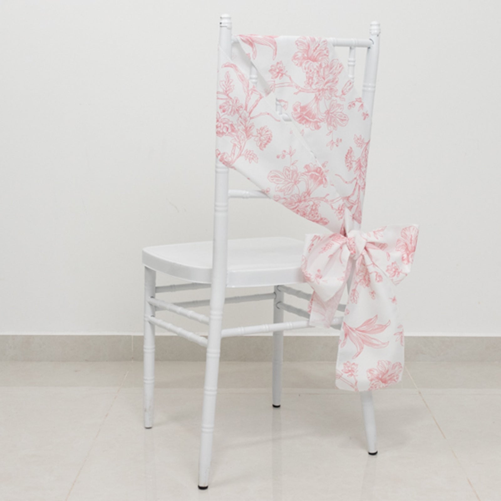 Hot Sale! Wrinkle-Resistant & Durable Polyester Chair Sashes in White/Pink French Toile Floral Design, 6x108