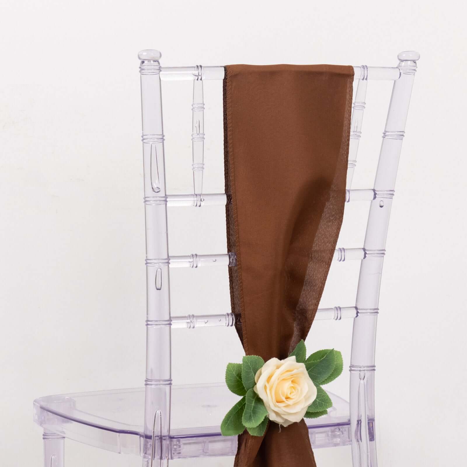 Hot Deal! 5-Piece Set of Polyester Chair Sashes in Cinnamon Brown, 6x108 Inches