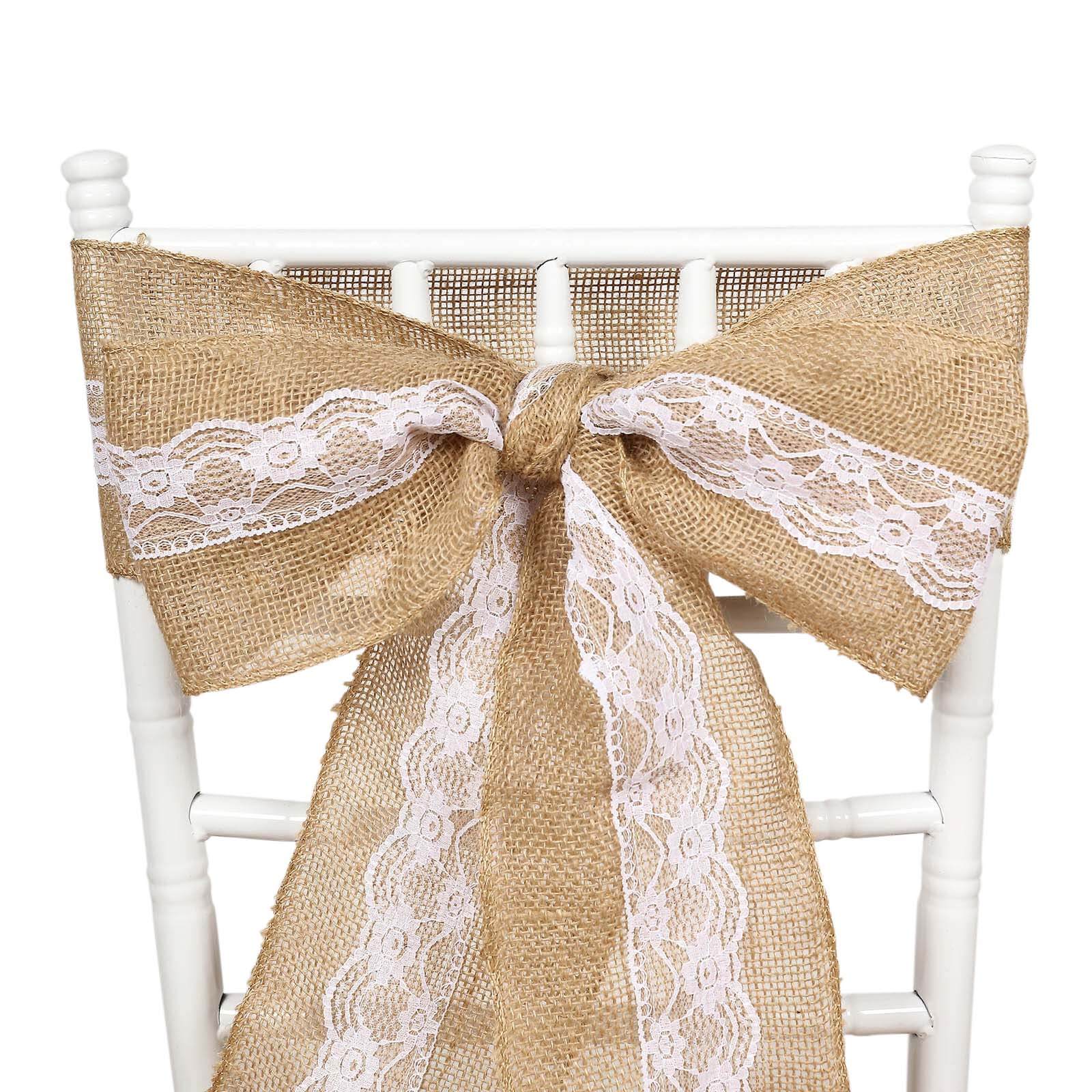 Hot Sale! Natural Burlap & Lace Chair Sash for Weddings & Gatherings