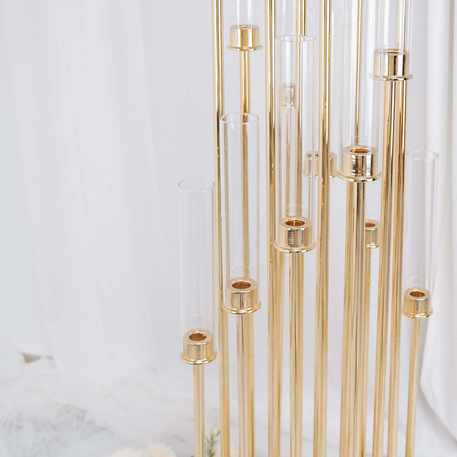Gold 16-Arm Cluster Taper Candle Holder with Clear Glass Shades - Ideal Large Candle Display for Venues