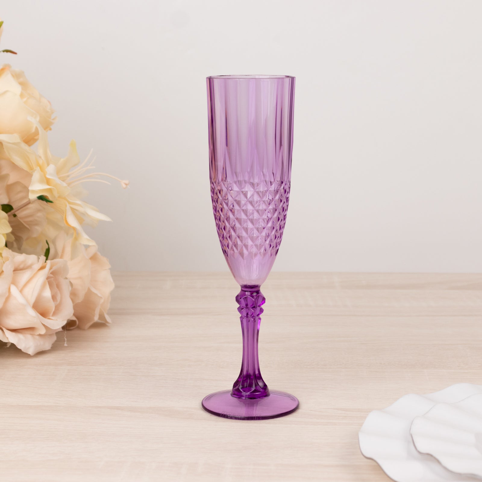 8oz Reusable Purple Transparent Crystal Cut Style 6-Pack Plastic Wedding Toast Flutes
