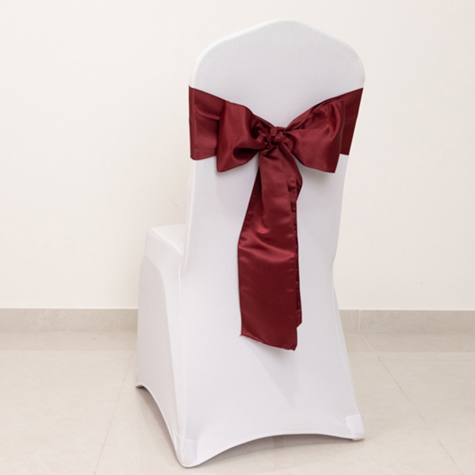 Set of 5 Lamour Satin Burgundy Chair Sashes, 6x106 - Elegant Reusable Decor