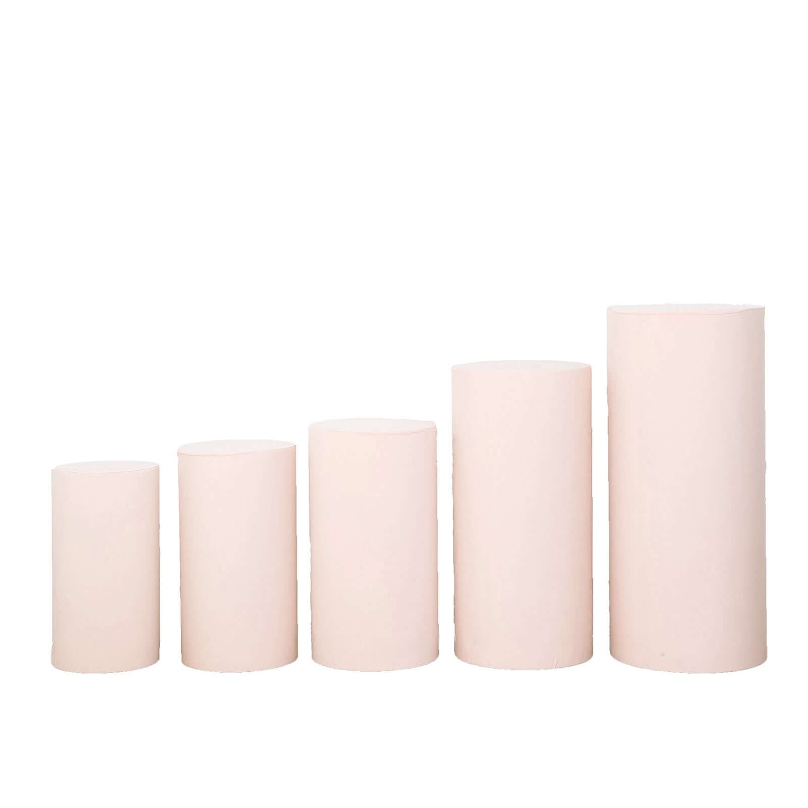 Hot Sale! Set of 5 Blush Spandex Stretchable Cylinder Pedestal Stand Covers, 160 GSM
