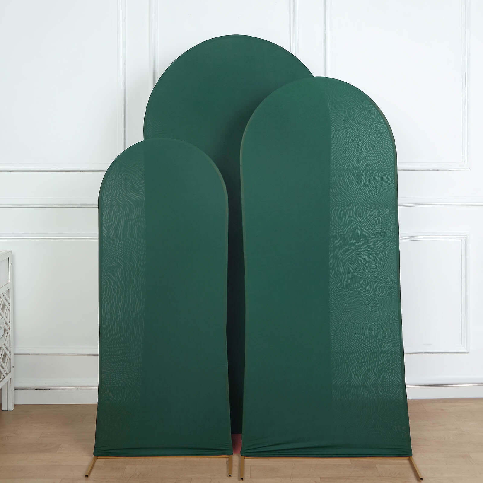 3-Piece Matte Hunter Emerald Green Spandex Fitted Covers for Round Top Chiara Wedding Arch (5ft, 6ft, 7ft)