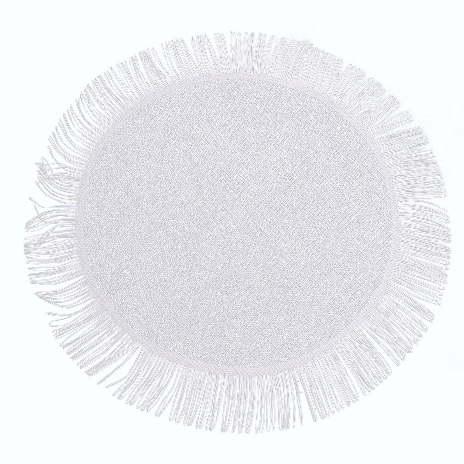 Hot Deal! 4-Pack White Jute Round Placemats with Fringe Edge - Rustic Boho Chic Table Decor