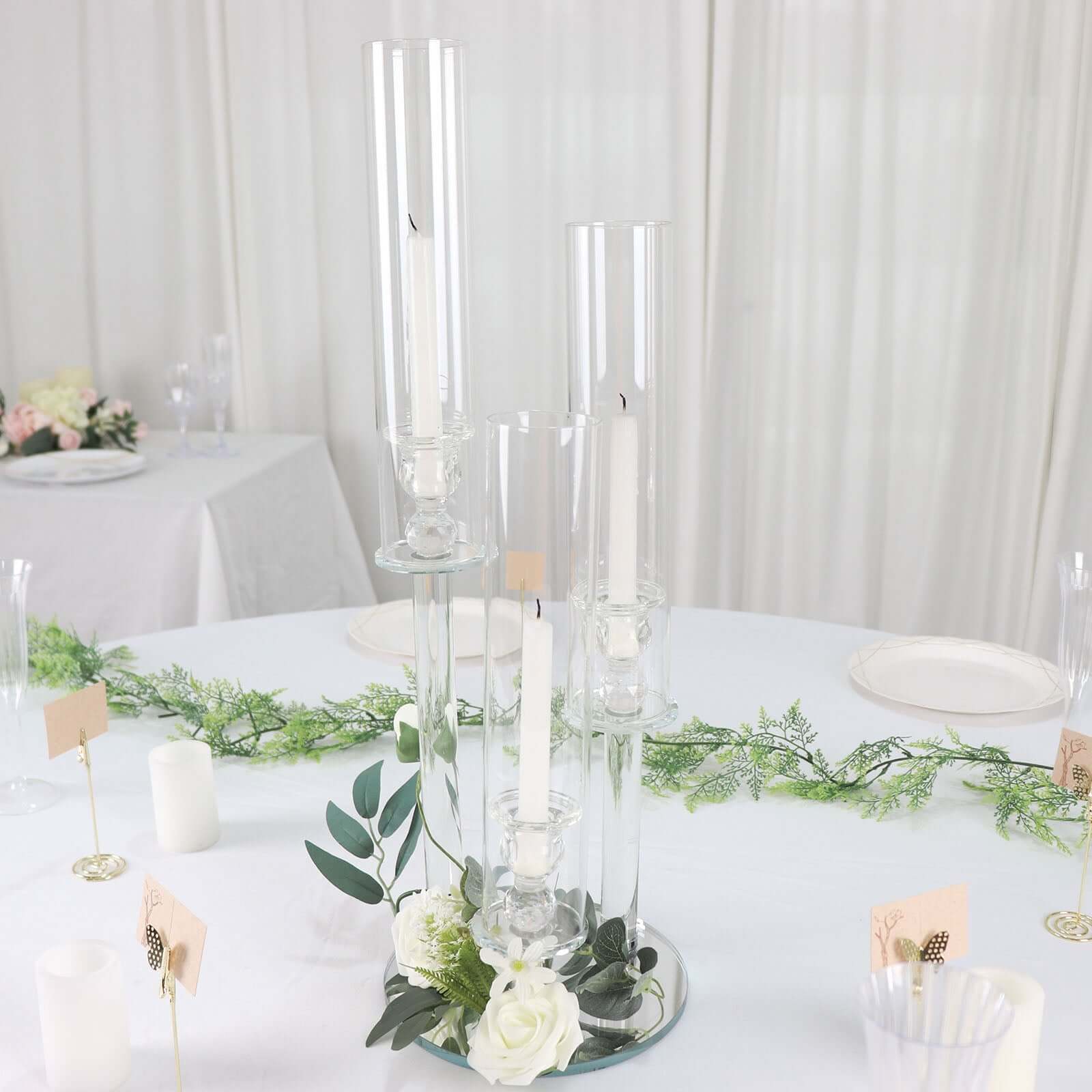 3-Arm Round Crystal Glass Candelabra - Ideal Centerpiece for Weddings and Events