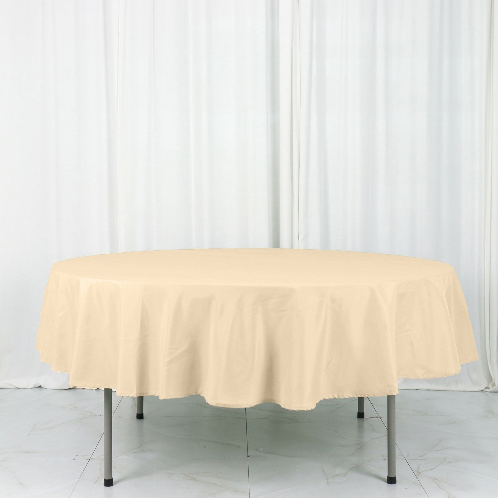 Beige 90" Round Polyester Tablecloth - Stain & Wrinkle-Free, Ideal for Events