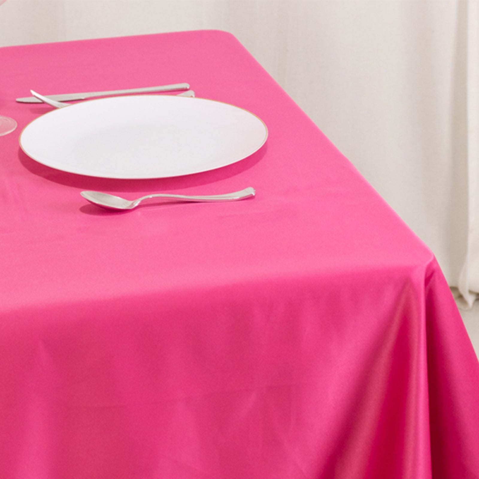 Fuchsia 54x54 Lamour Satin Square Table Overlay - Durable Silk-Like Table Cover