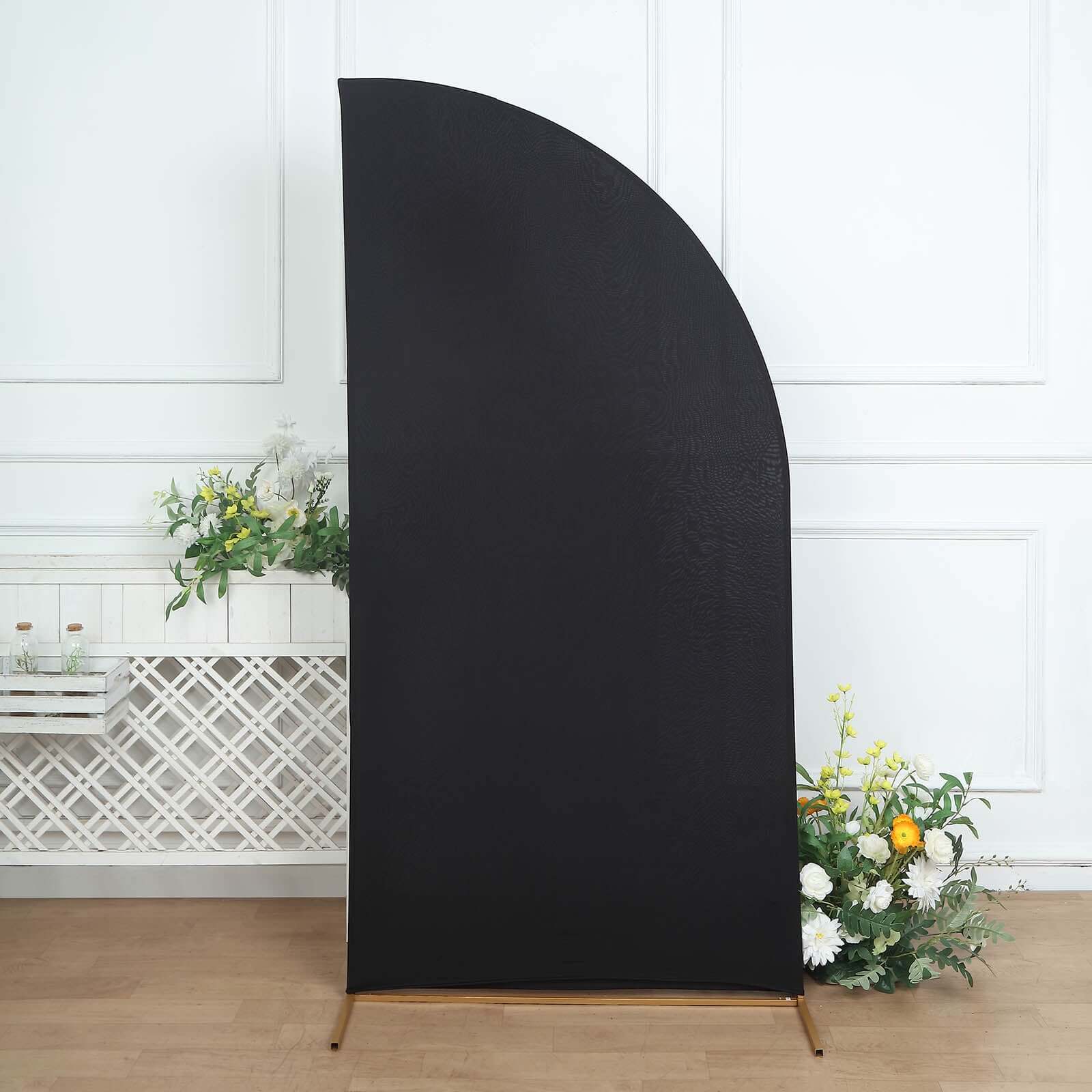 Custom Fitted 7ft Matte Black Spandex Half Moon Chiara Backdrop Stand Cover for Wedding Arch