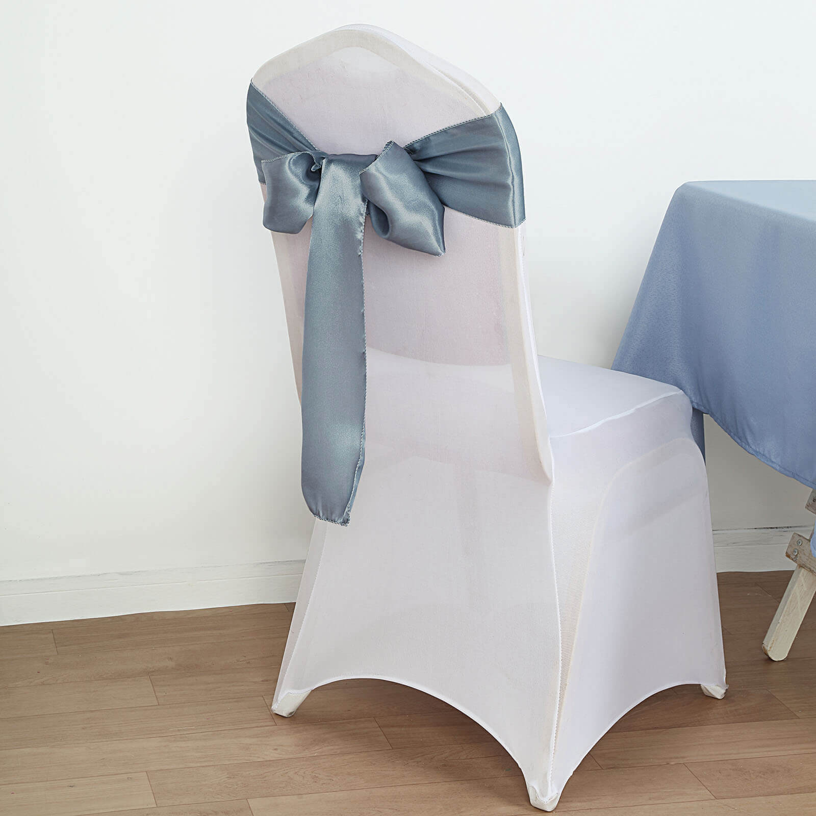 5-Pack Dusty Blue Satin Chair Sashes - Durable, Shiny Chair Bows, Great Deal
