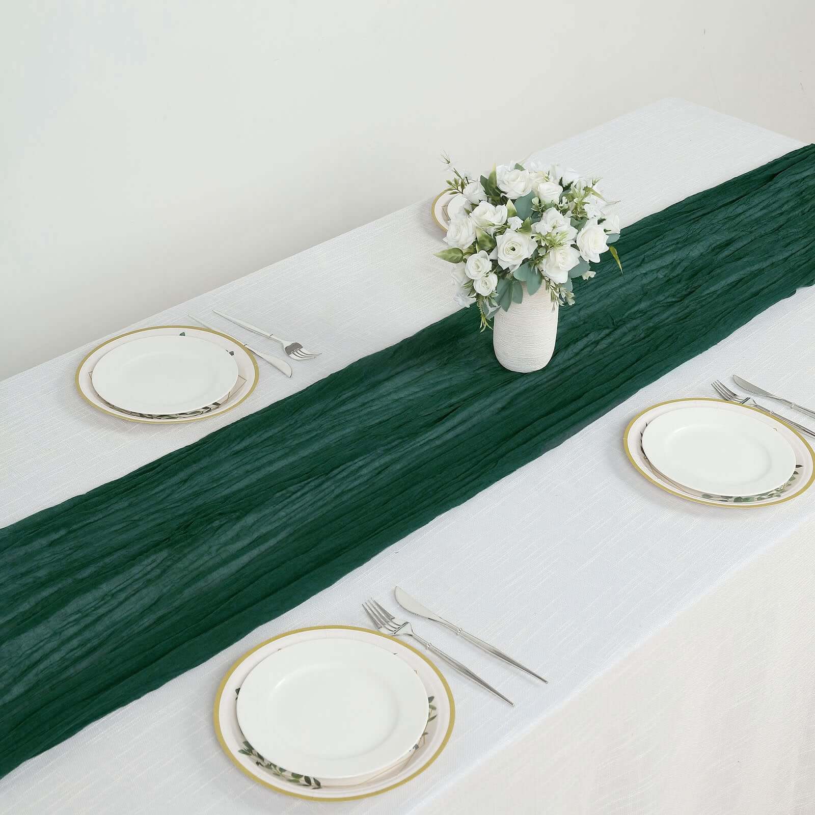 Hot Sale! 10ft Hunter Emerald Green Gauze Cheesecloth Table Runner - Rustic Boho Style