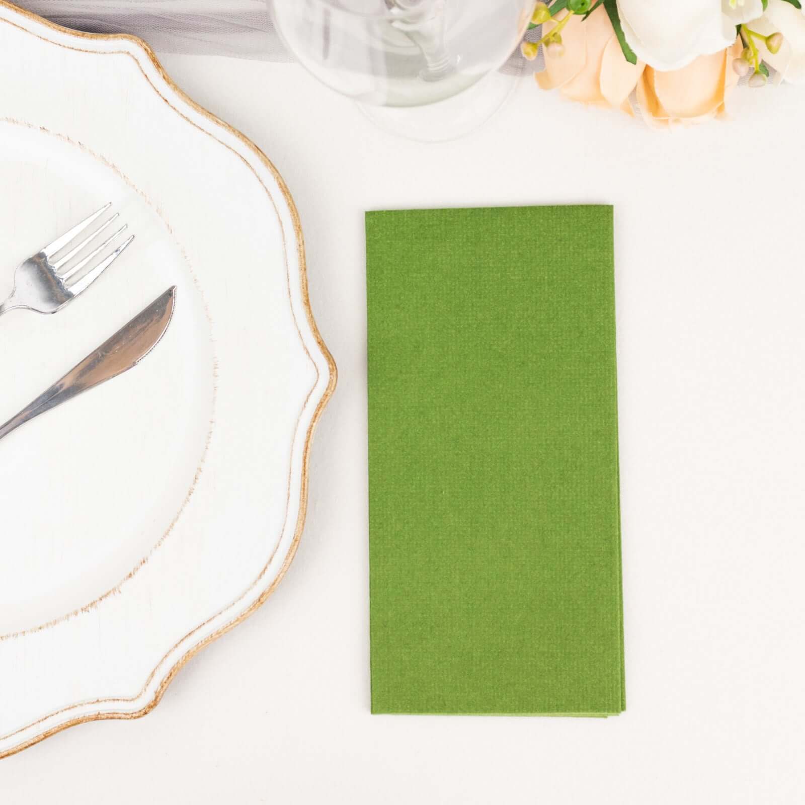 20-Pack Disposable Olive Green Airlaid Guest Towels - Linen-Like, Highly Absorbent Napkins