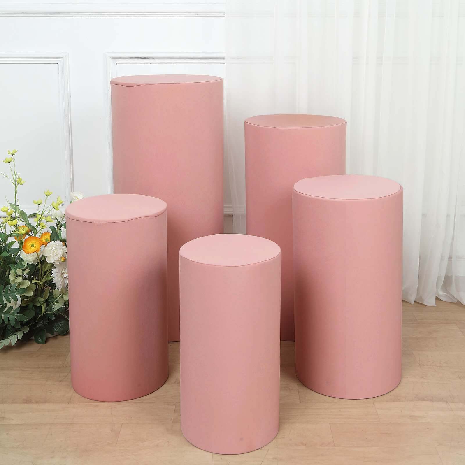 Hot Deal! Set of 5 Stretchable Dusty Rose Spandex Cylinder Pedestal Stand Covers, 160 GSM