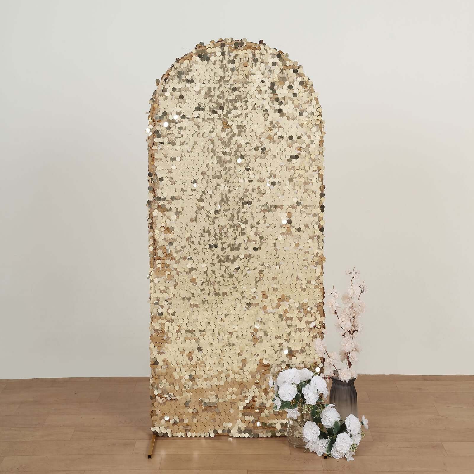 Sparkly 5ft Champagne Double-Sided Sequin Backdrop Cover for Wedding Arch - Perfect Decor!
