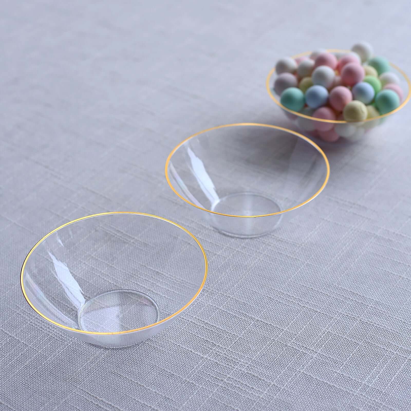 24-Pack 7oz Clear Premium Gold Rim Heavy Duty Plastic Ice Cream Bowls - Ideal for Celebrations