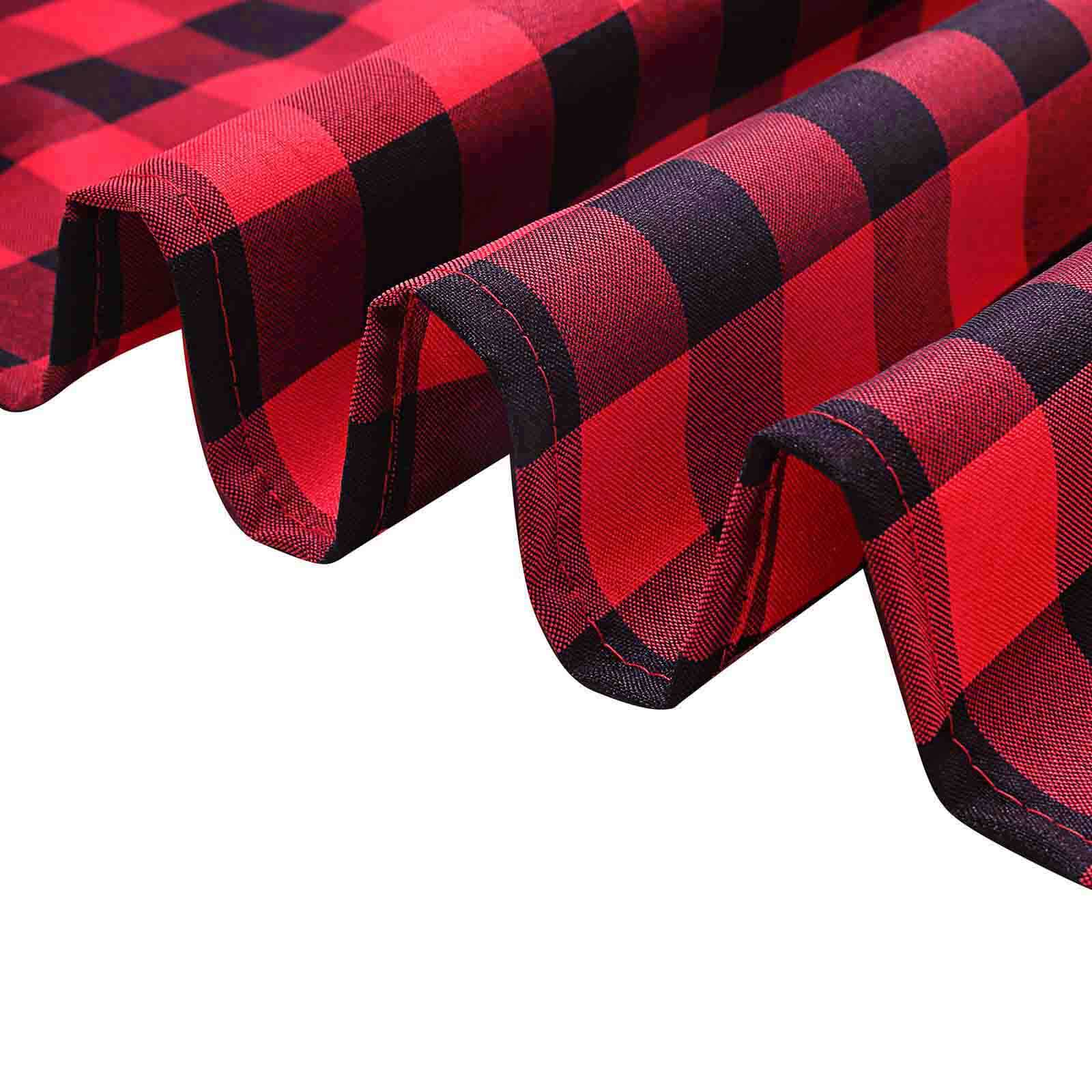 Hot Sale! 14x108 Black and Red Checkered Polyester Outdoor Table Runner with Buffalo Plaid Pattern
