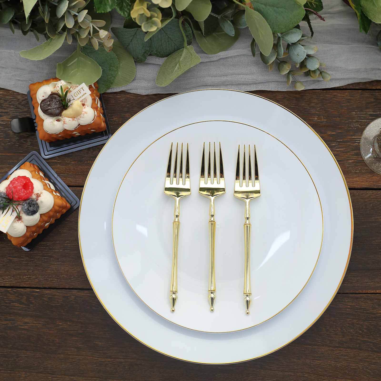 24-Piece Gold European-Style Disposable Dessert Forks with Roman Column Handles
