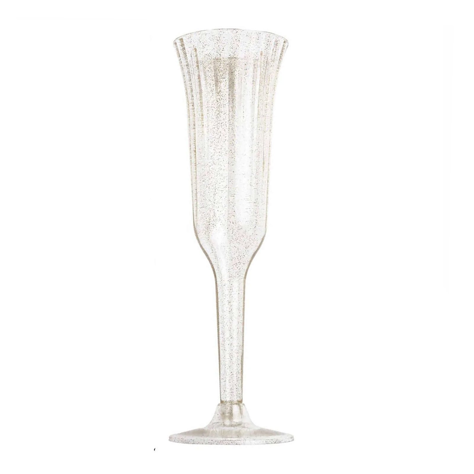 12-Piece Set of Lightweight 6oz Disposable Plastic Champagne Flutes with Clear/Gold Glitter Flared Design