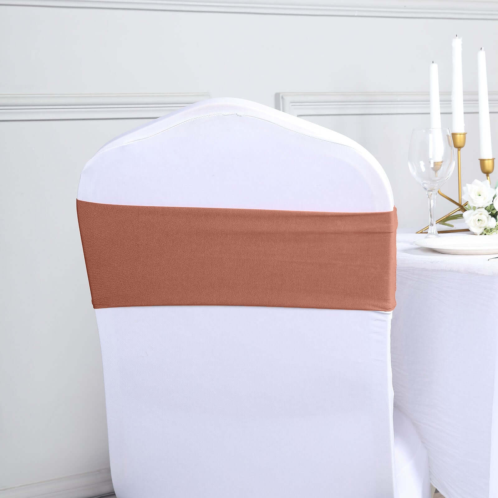 5-Pack Heavy-Duty Stretch Spandex Chair Sashes in Terracotta (Rust) - Ideal for Decorating