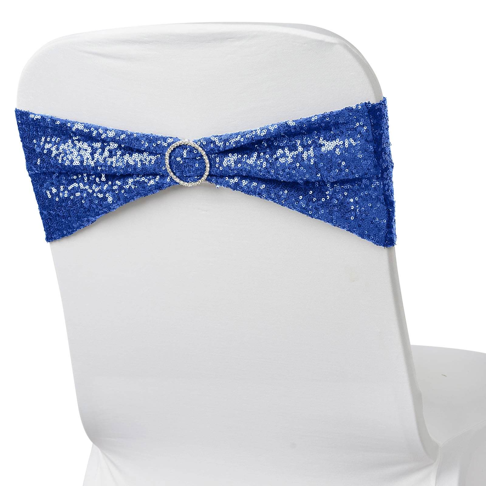 Special Offer! 5-Piece Royal Blue Sequin Spandex Stretch Chair Sashes for Weddings and Parties