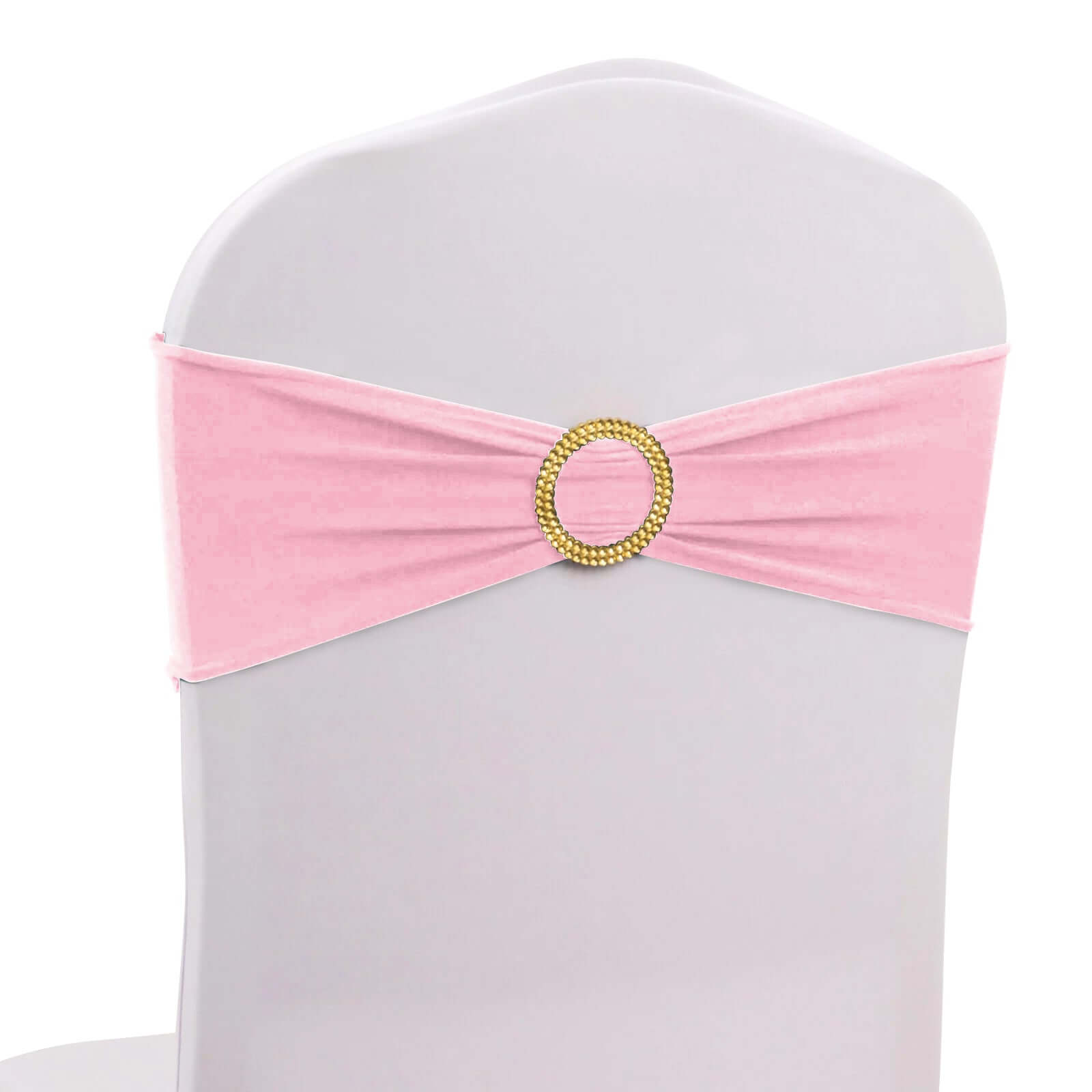 Hot Deal! 5-Pack Pink Spandex Chair Sashes with Gold Rhinestone Buckles, Reusable 4-Way Stretch