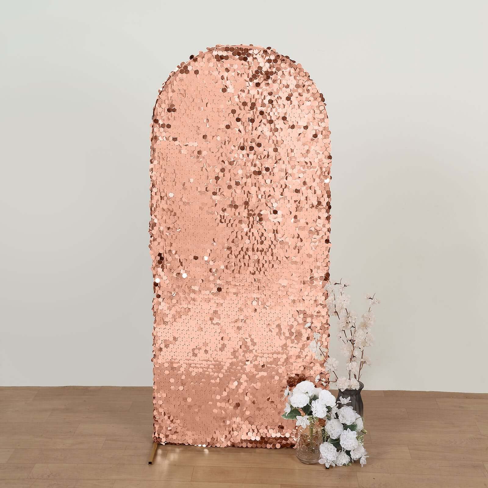 5ft Double-Sided Sparkly Rose Gold Payette Sequin Cover for Round Top Wedding Arch