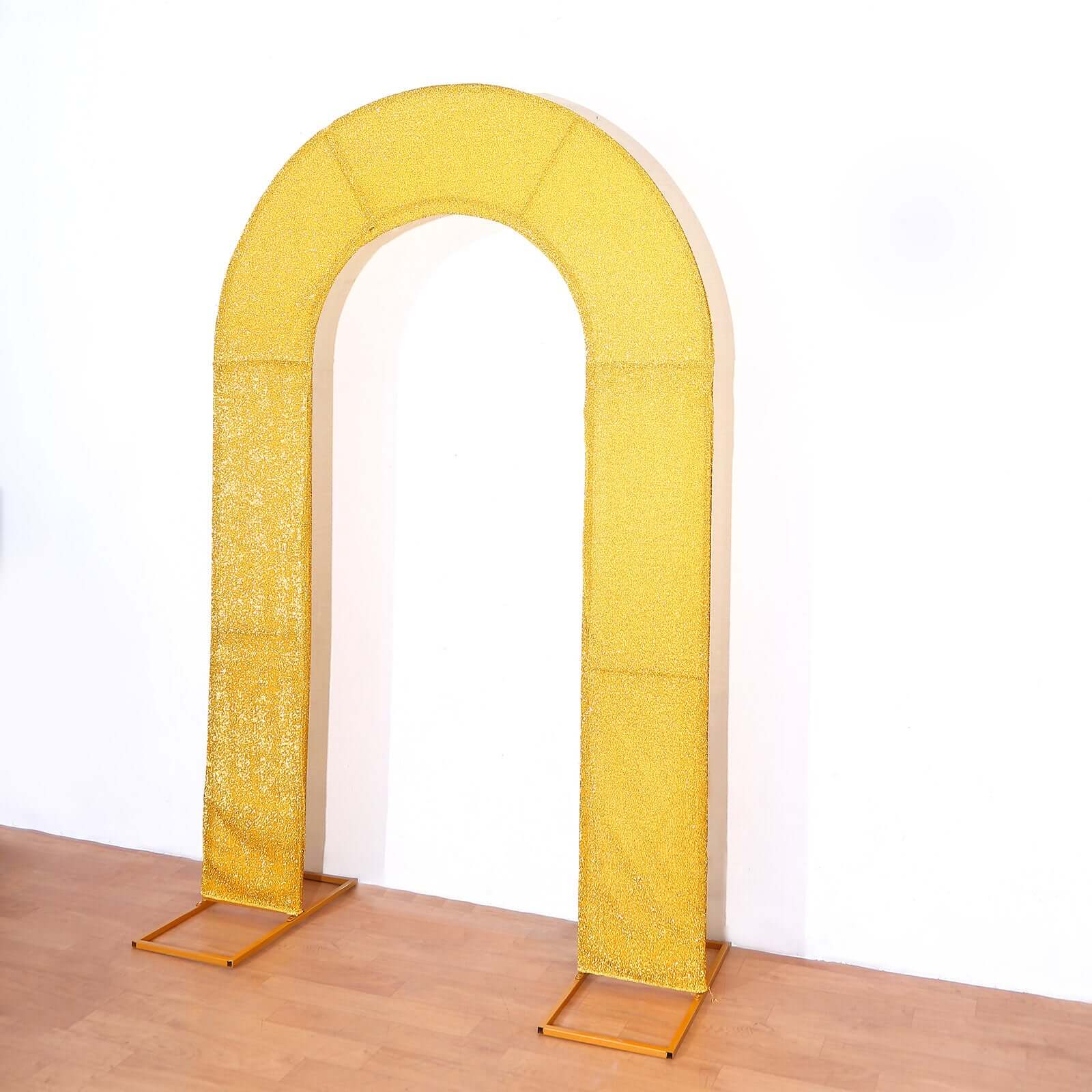 8ft Double-Sided Gold Shimmer Tinsel Spandex U-Shaped Wedding Arch Slipcover