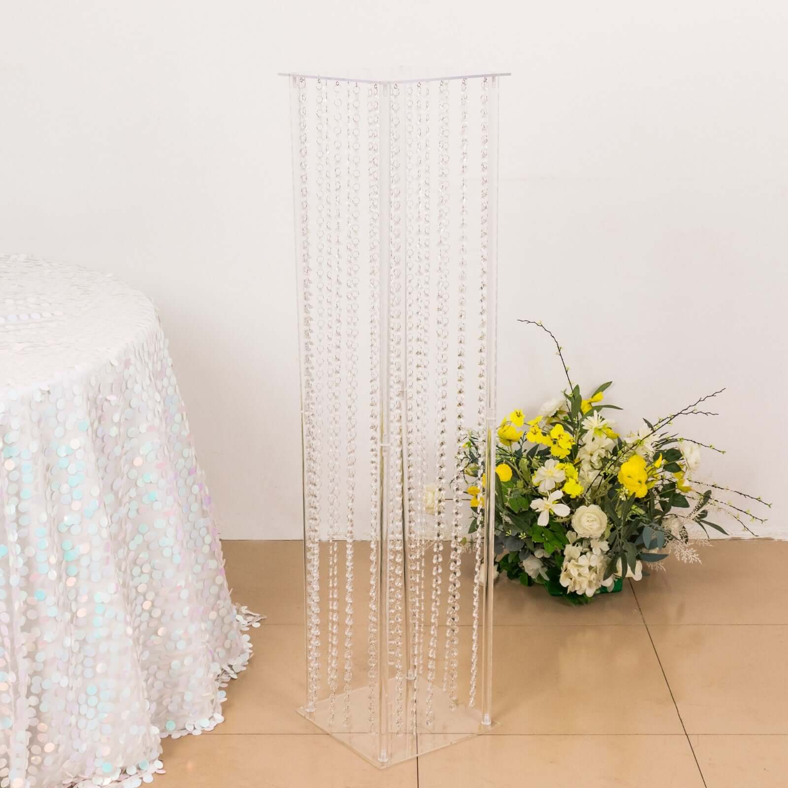 Clear Acrylic Flower Pedestal Vase with Crystal Beads - Ideal Wedding Floor Centerpiece
