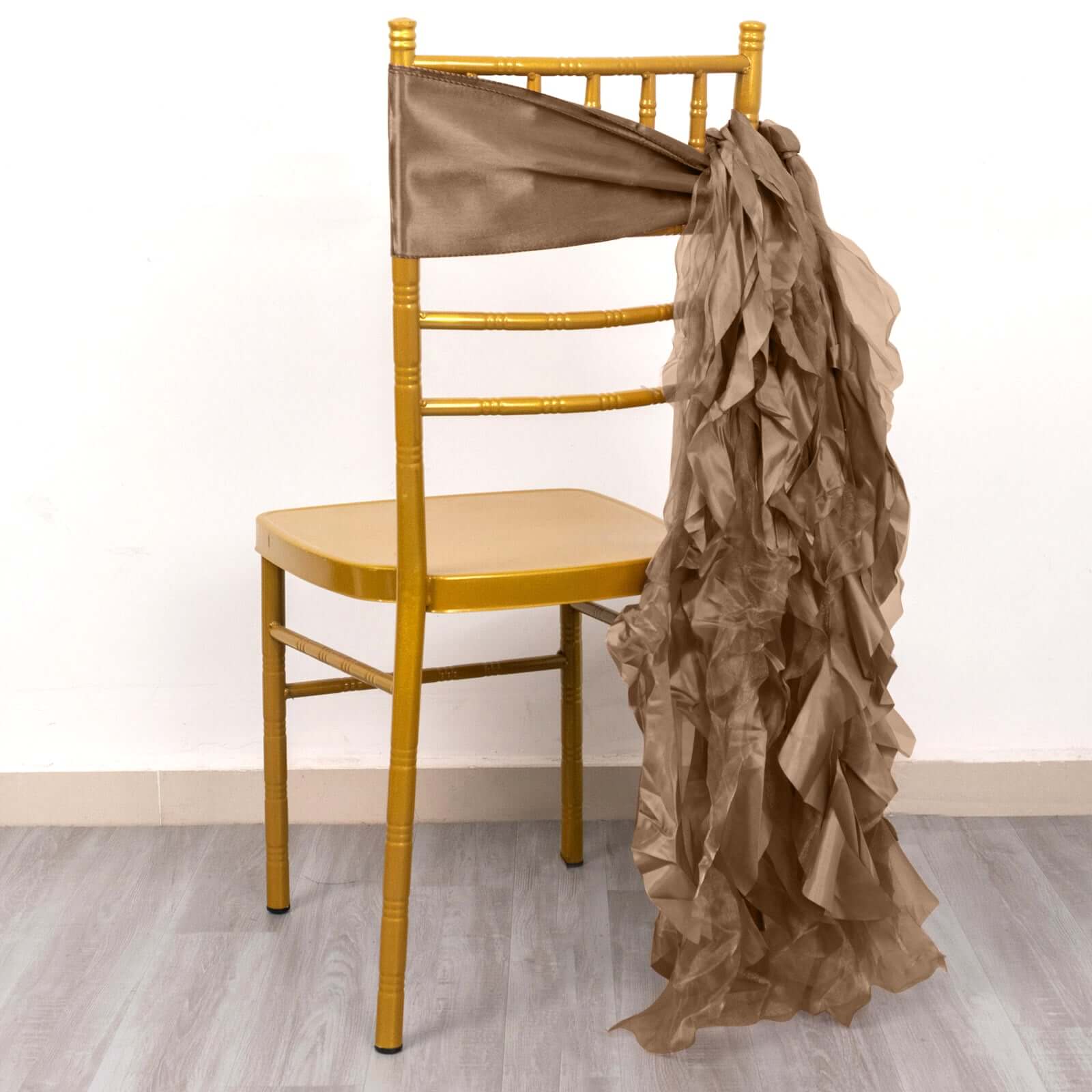 5-Piece Taupe Chiffon Satin Curly Willow Chair Sashes - Effortless Installation