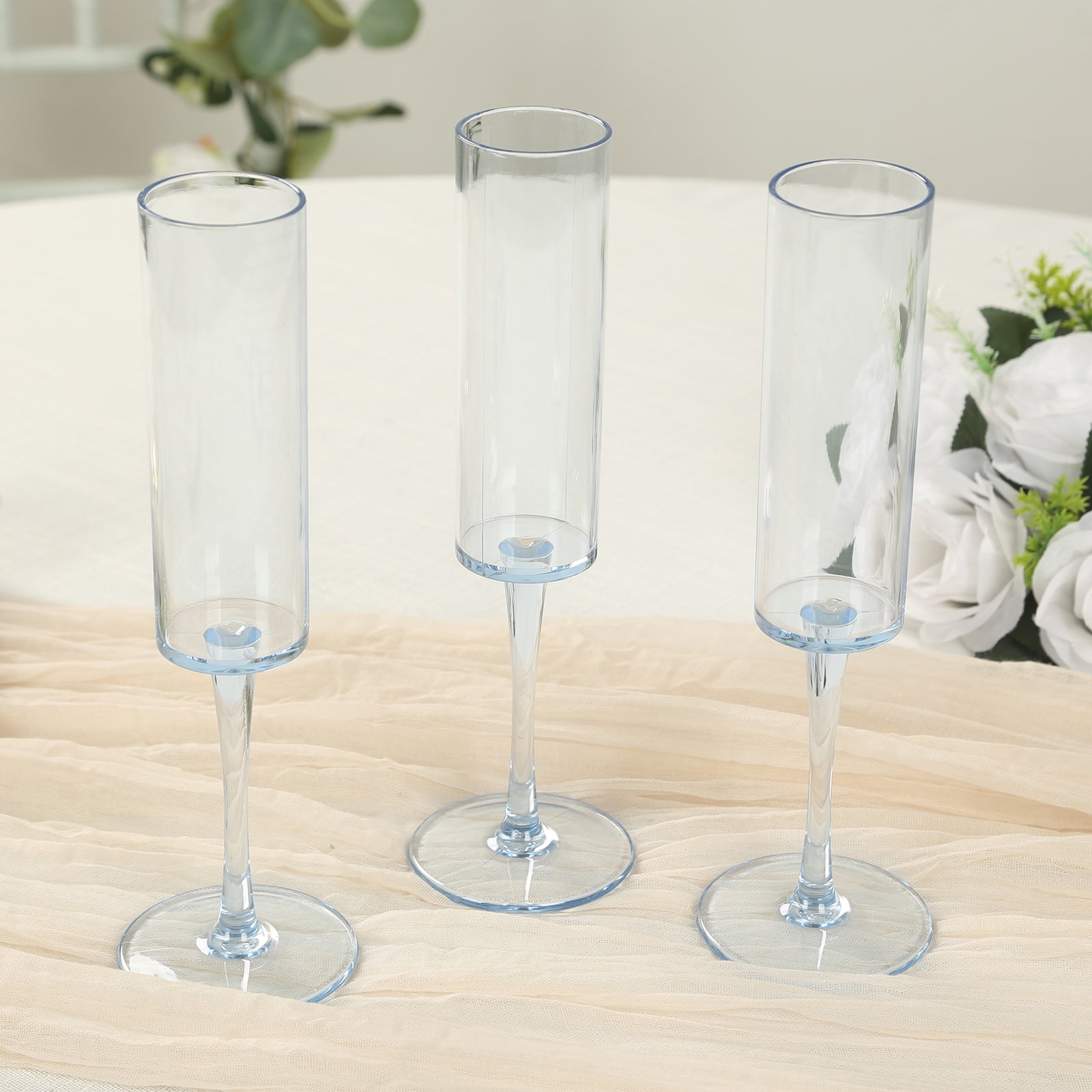 6-Pack Reusable Transparent Dusty Blue Plastic Champagne Flute Glasses, 9.5" Tall, 6oz