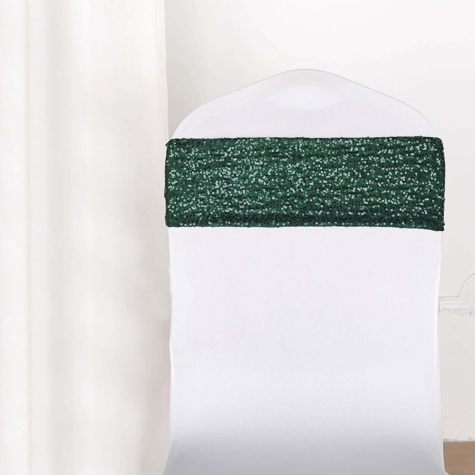 Special Offer: 5-Piece Set of Hunter Emerald Green Sequin Spandex Stretch Chair Bands (6x15 Inches)