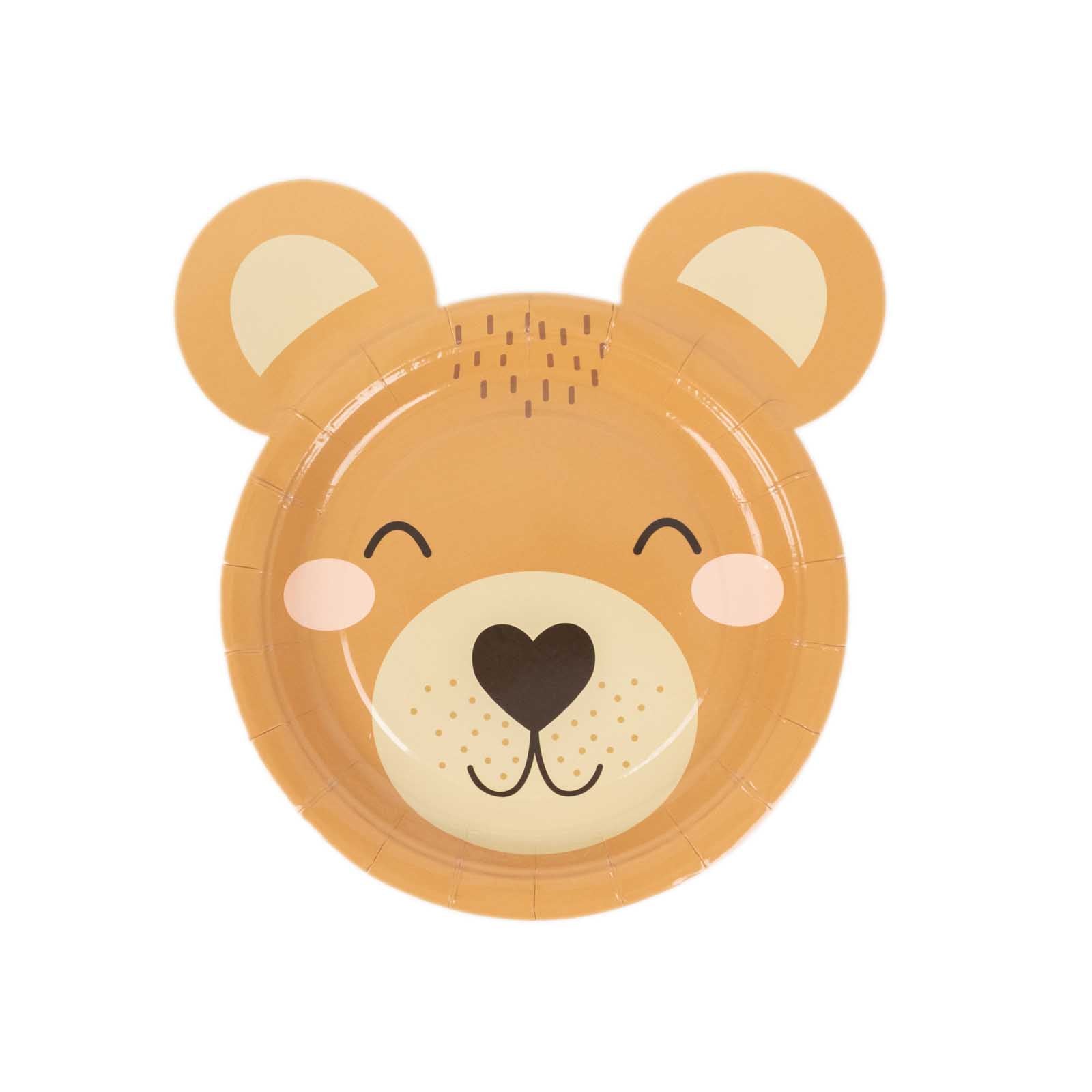25-Pack Disposable 300GSM Brown Teddy Bear Print Round Dessert Plates - Ideal for Party Decor
