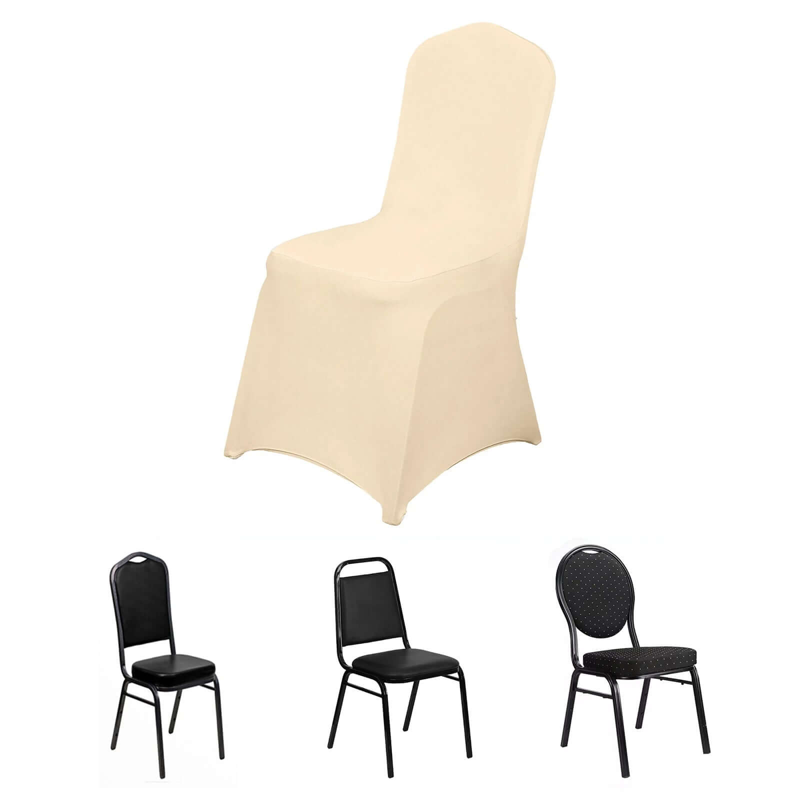 Beige Stretch Spandex Chair Cover for Banquet Chairs - 160GSM Premium Fabric
