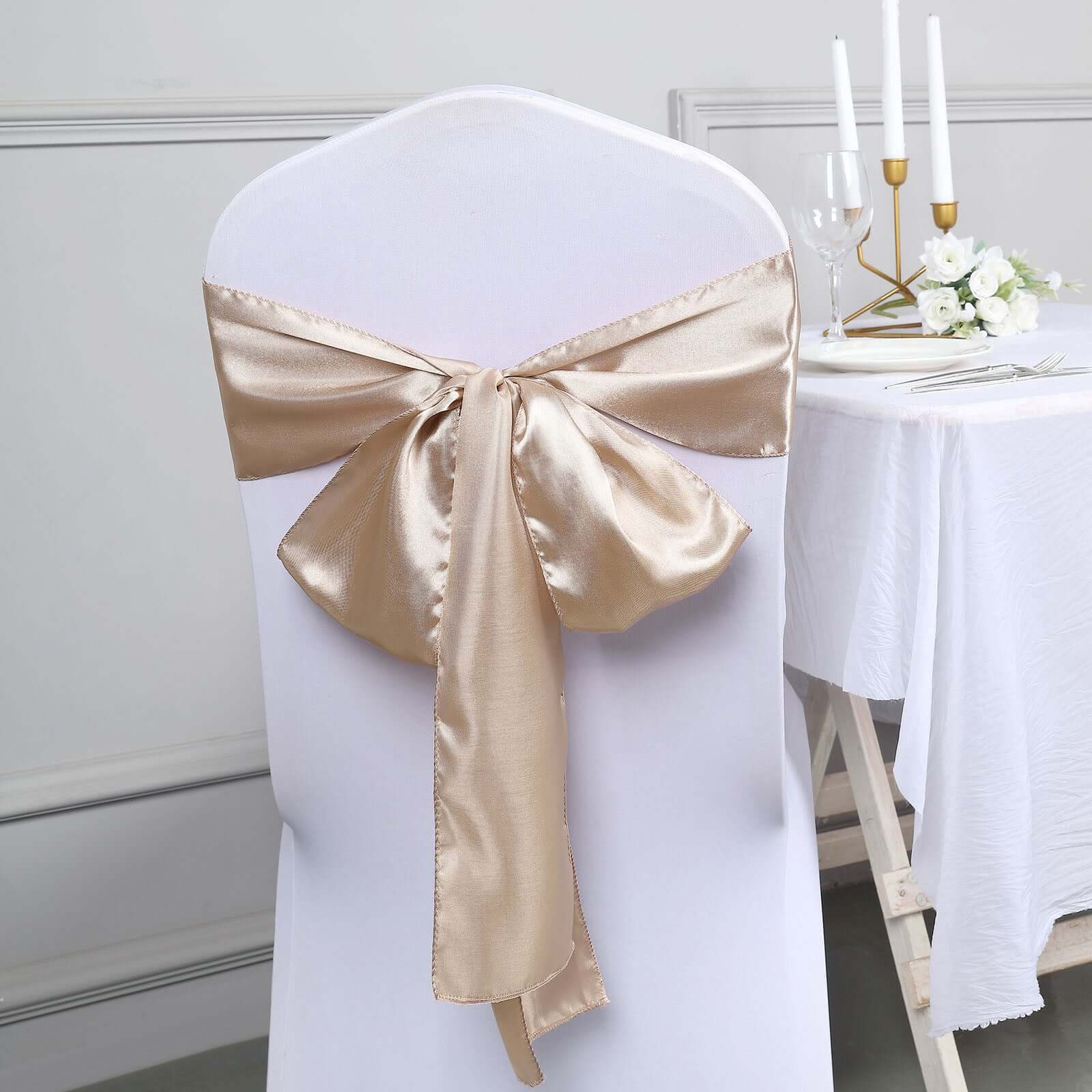 5-Piece Nude Satin Chair Sashes - Durable, Shiny Finish 6x106