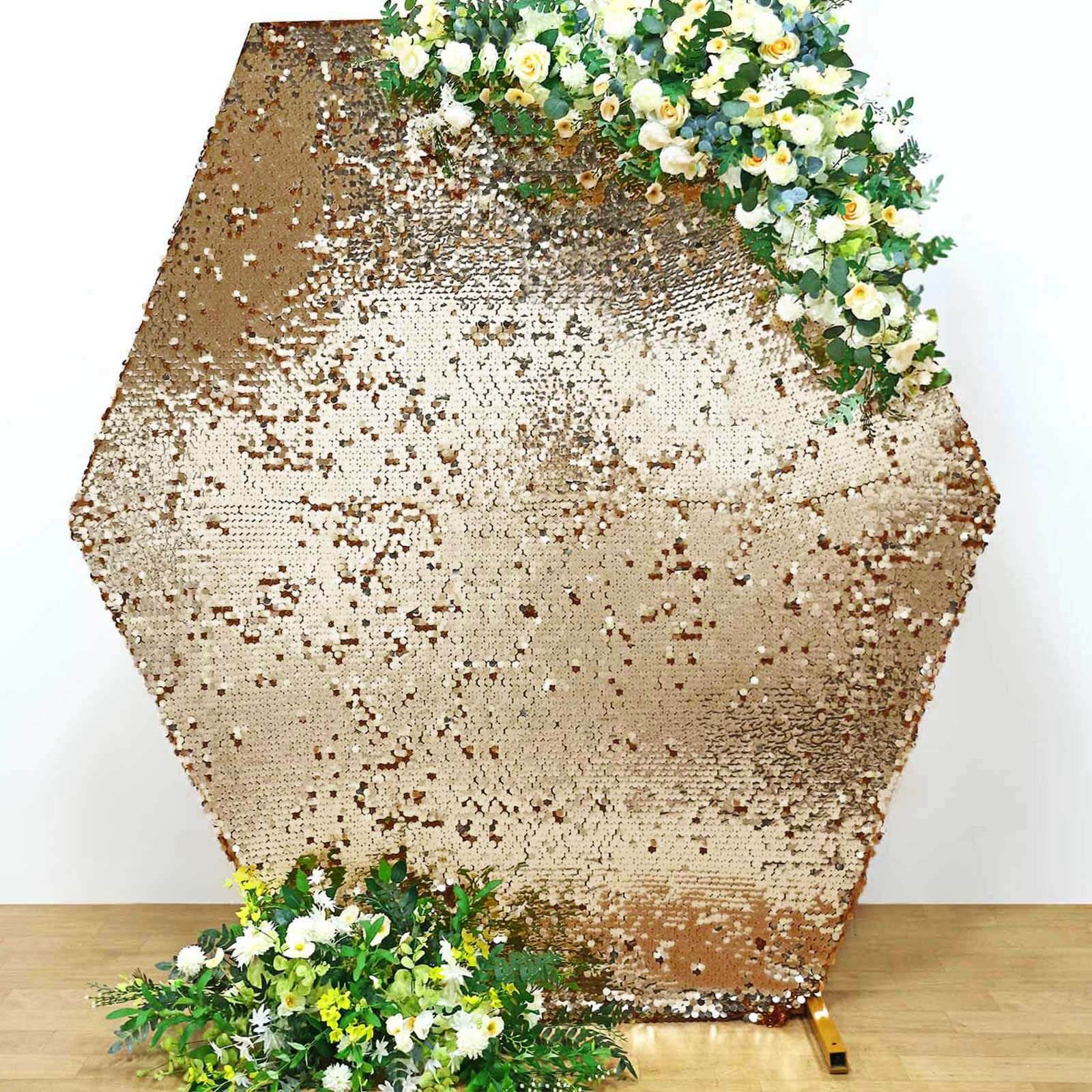 Hot! 8ft x 7ft Gold Payette Sequin Sparkly Hexagon Backdrop Cover