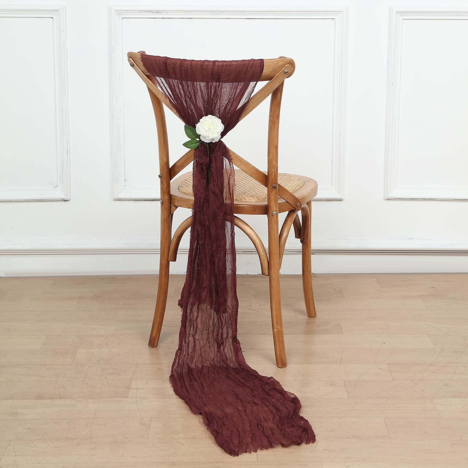Hot Deal! 5-Pack Burgundy Cheesecloth Chair Sashes for Boho Decor
