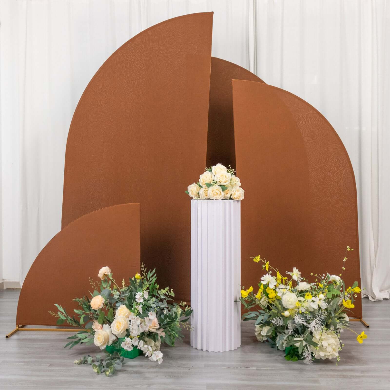 Set of 4 Custom-Fitted Matte Cinnamon Brown Spandex Half Moon Wedding Arch Backdrop Covers in 4 Sizes