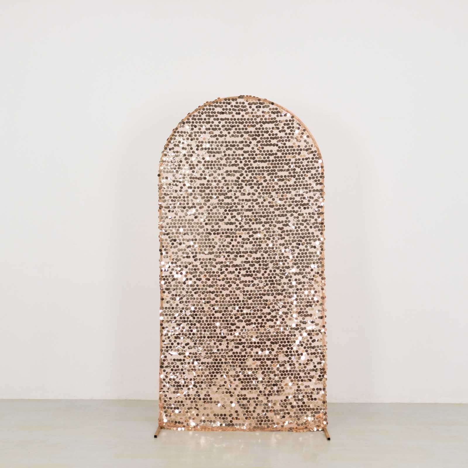 Sparkly 7ft Rose Gold Payette Sequin Fitted Cover for Round Top Wedding Arch - Ideal Decor!
