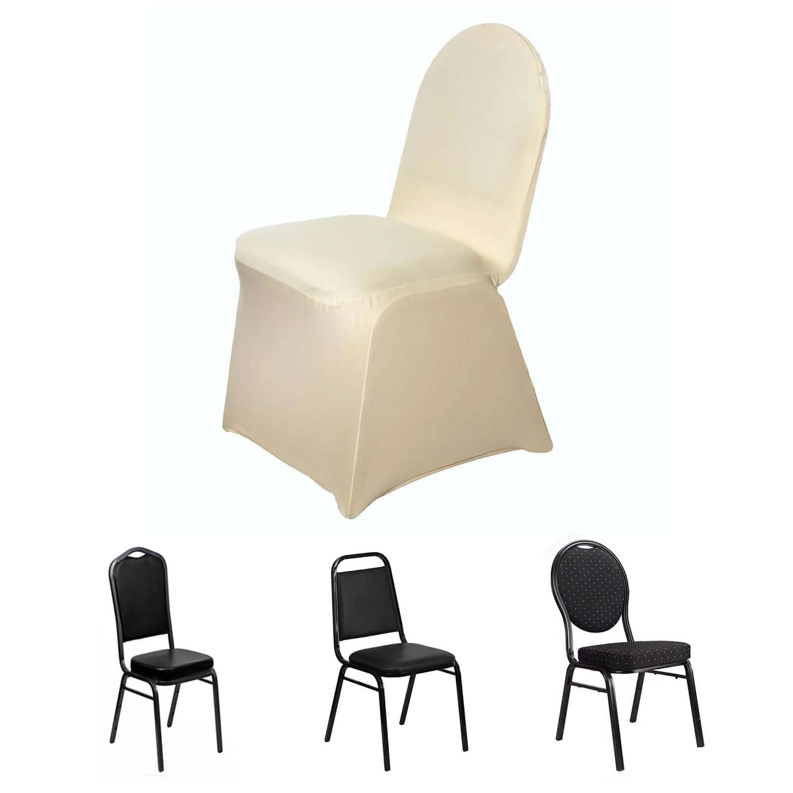 Champagne Spandex Chair Cover for Banquet Chairs - Stretch 160GSM Fabric Slip-On