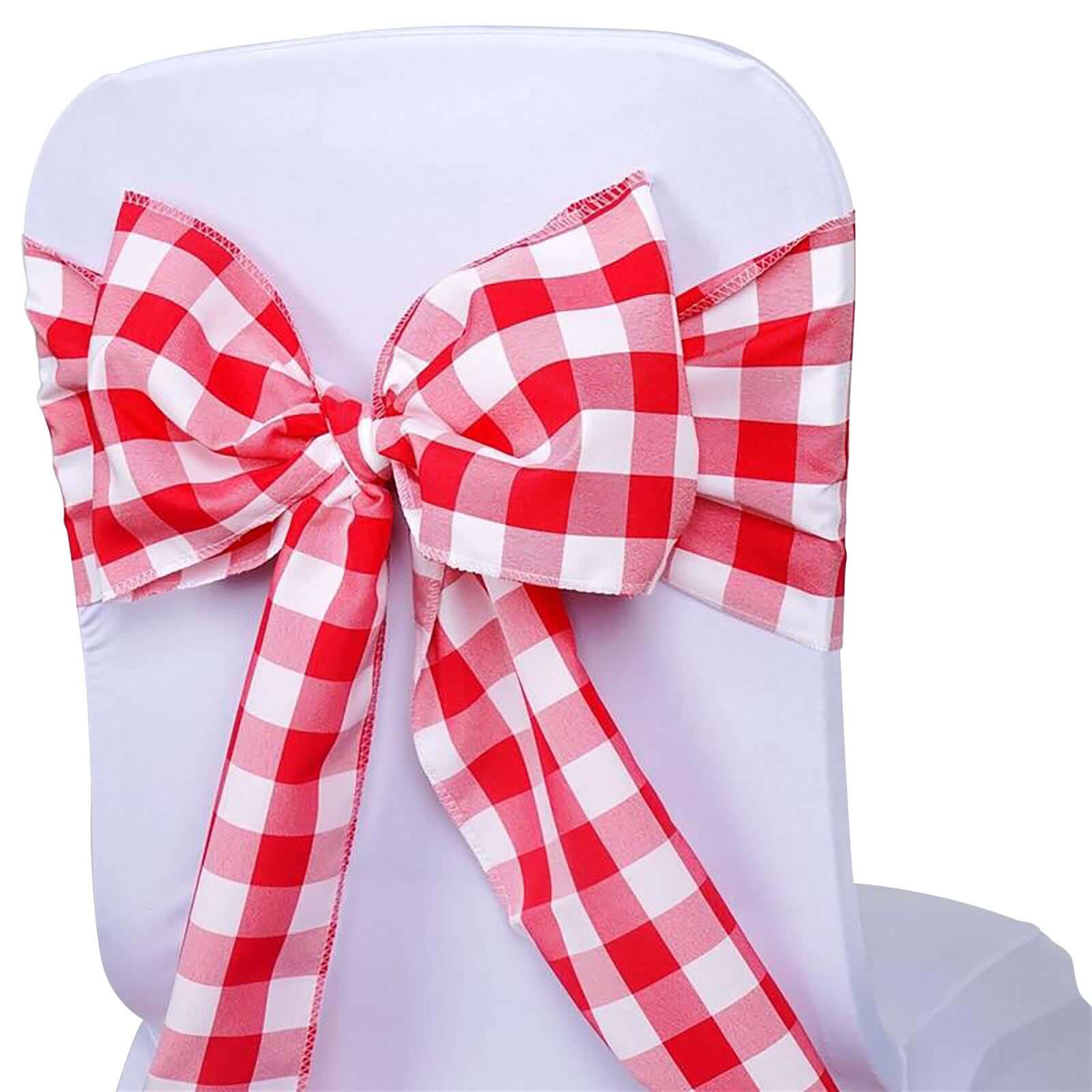 Hot Deal! 5-Pack Durable & Reusable Polyester Chair Sashes in Red/White Buffalo Plaid, 6x108