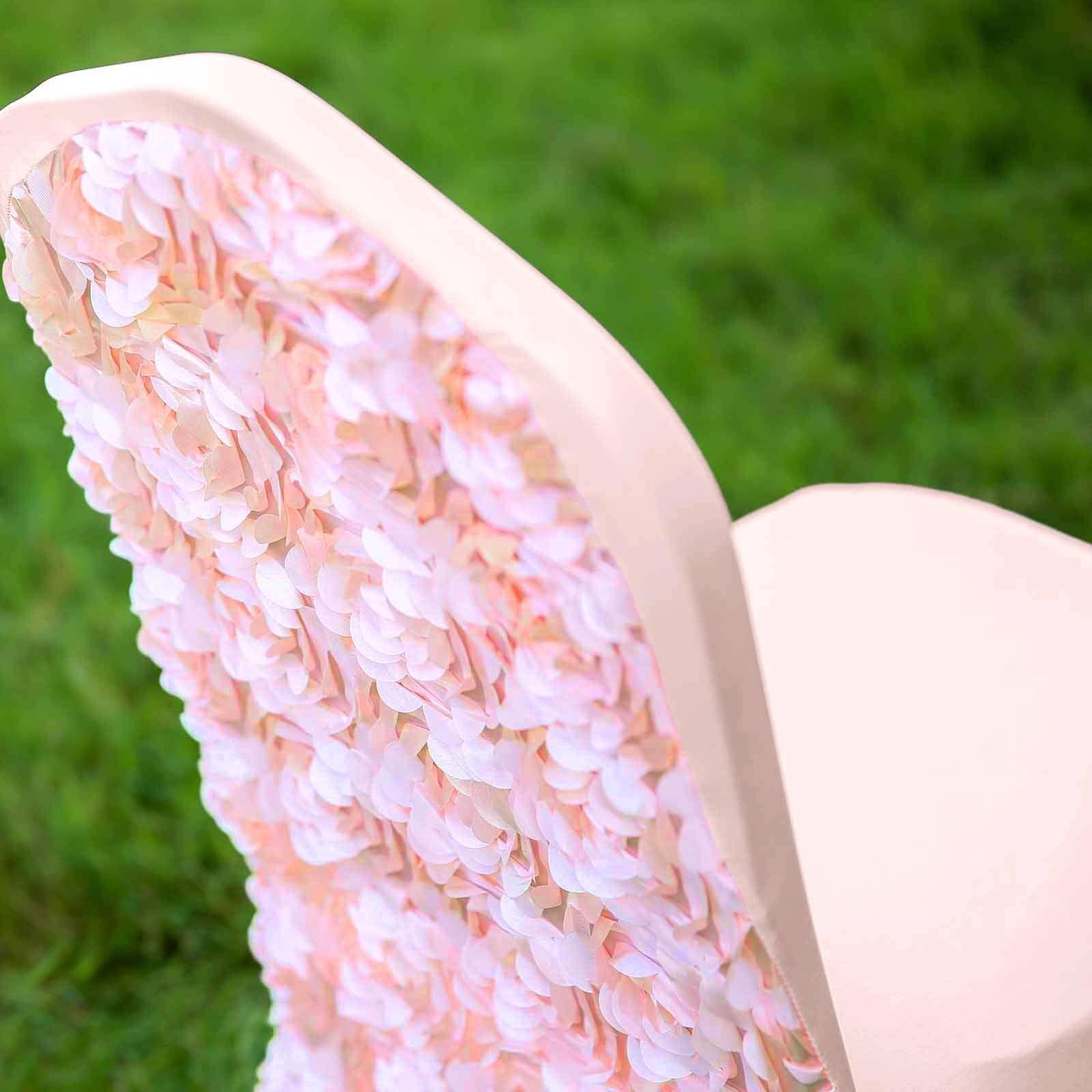 Hot Sale! Stretch Fitted Blush Satin Rosette Banquet Chair Slipcovers