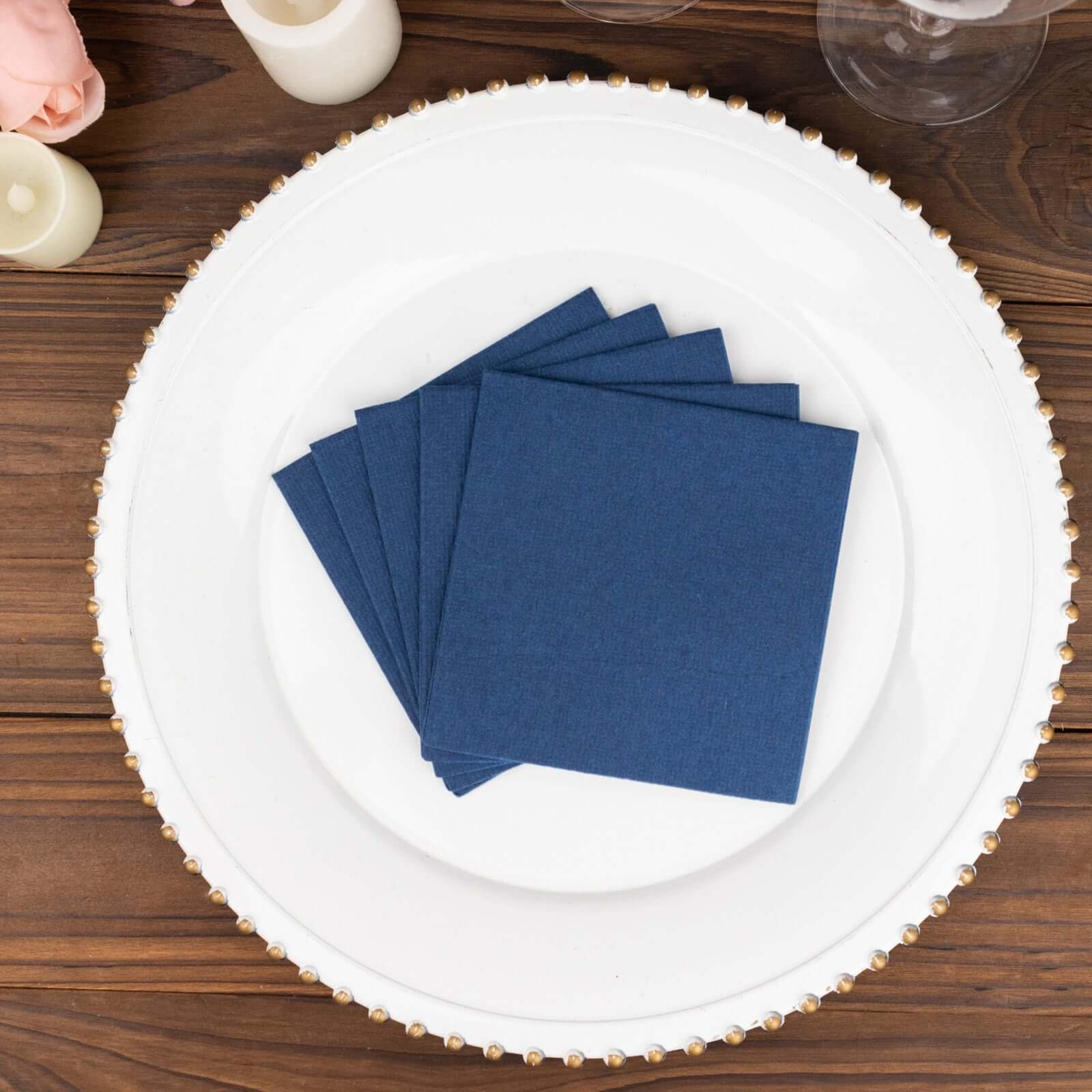 20 Pack Linen-Like Paper 5x5 Napkins Navy Blue - Highly Absorbent Airlaid Napkins