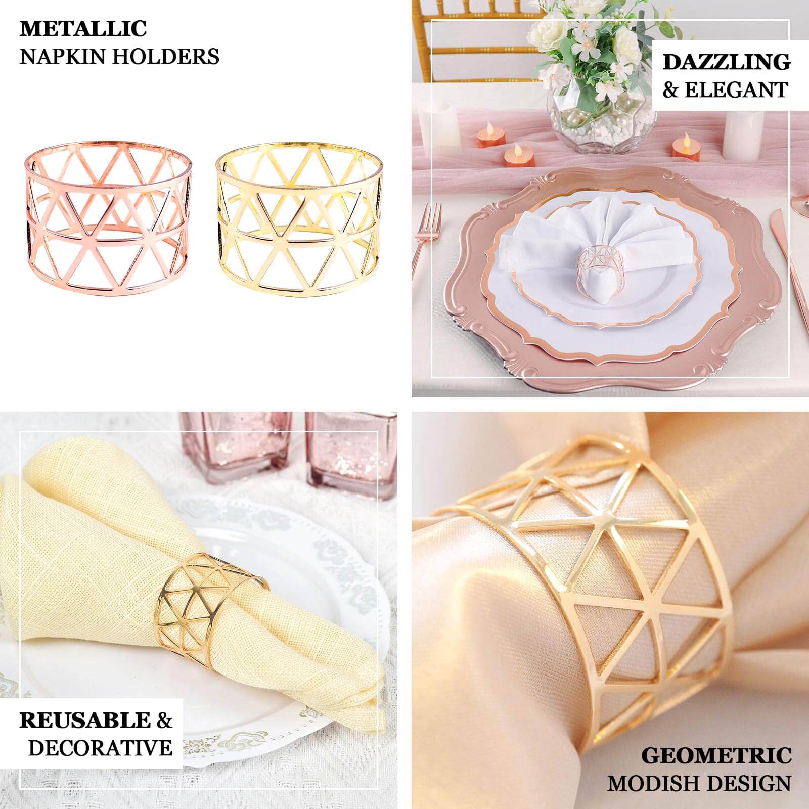 5-Piece Set of Stunning Metallic Gold Geometric Paper Napkin Rings