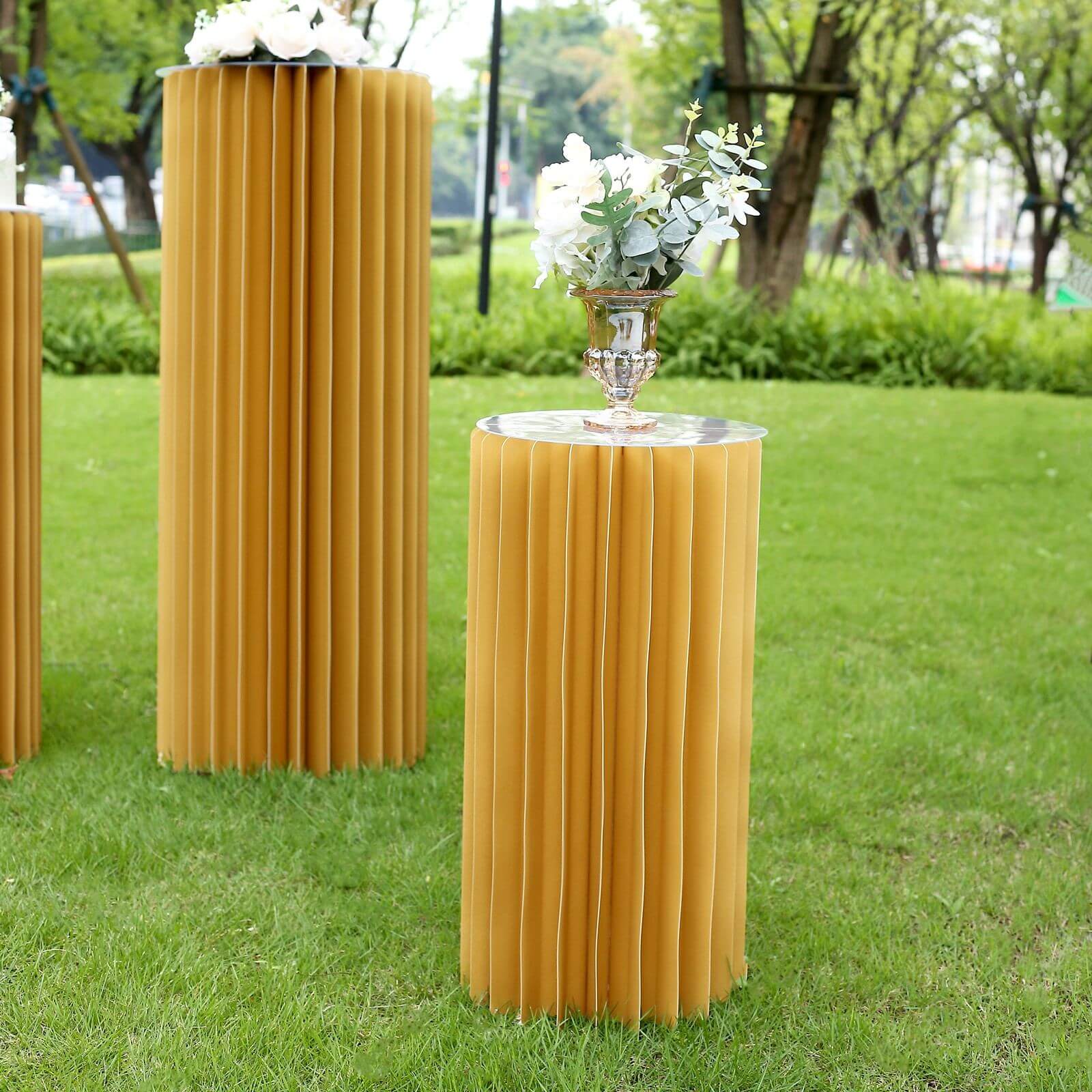 Hot! 24 - inch Gold Accordion Cylinder Display Stand with PVC Top Plate
