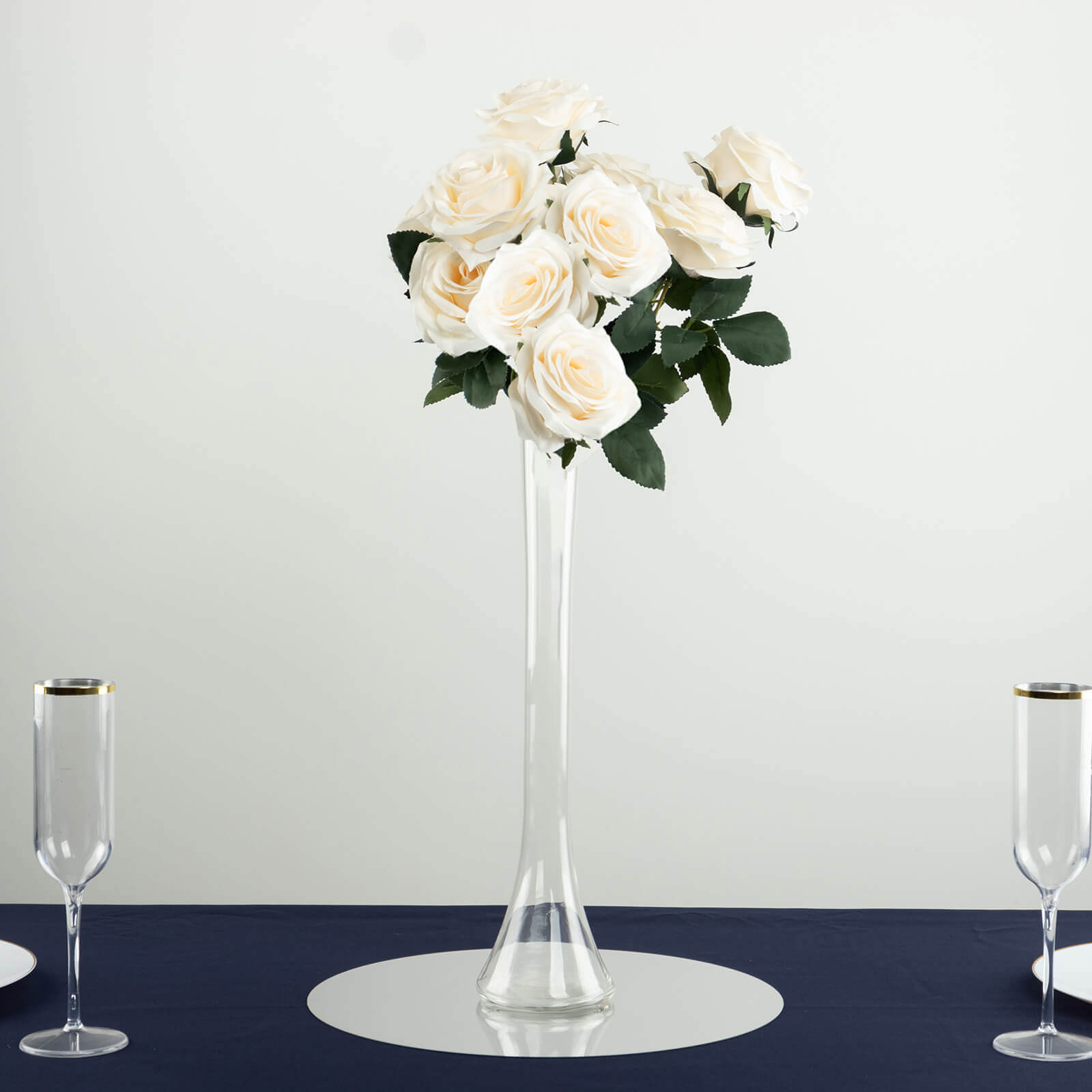 Set of 6 Clear Hand - Blown Glass Eiffel Tower Vases with Round Base, 16 Inches Tall for Weddings