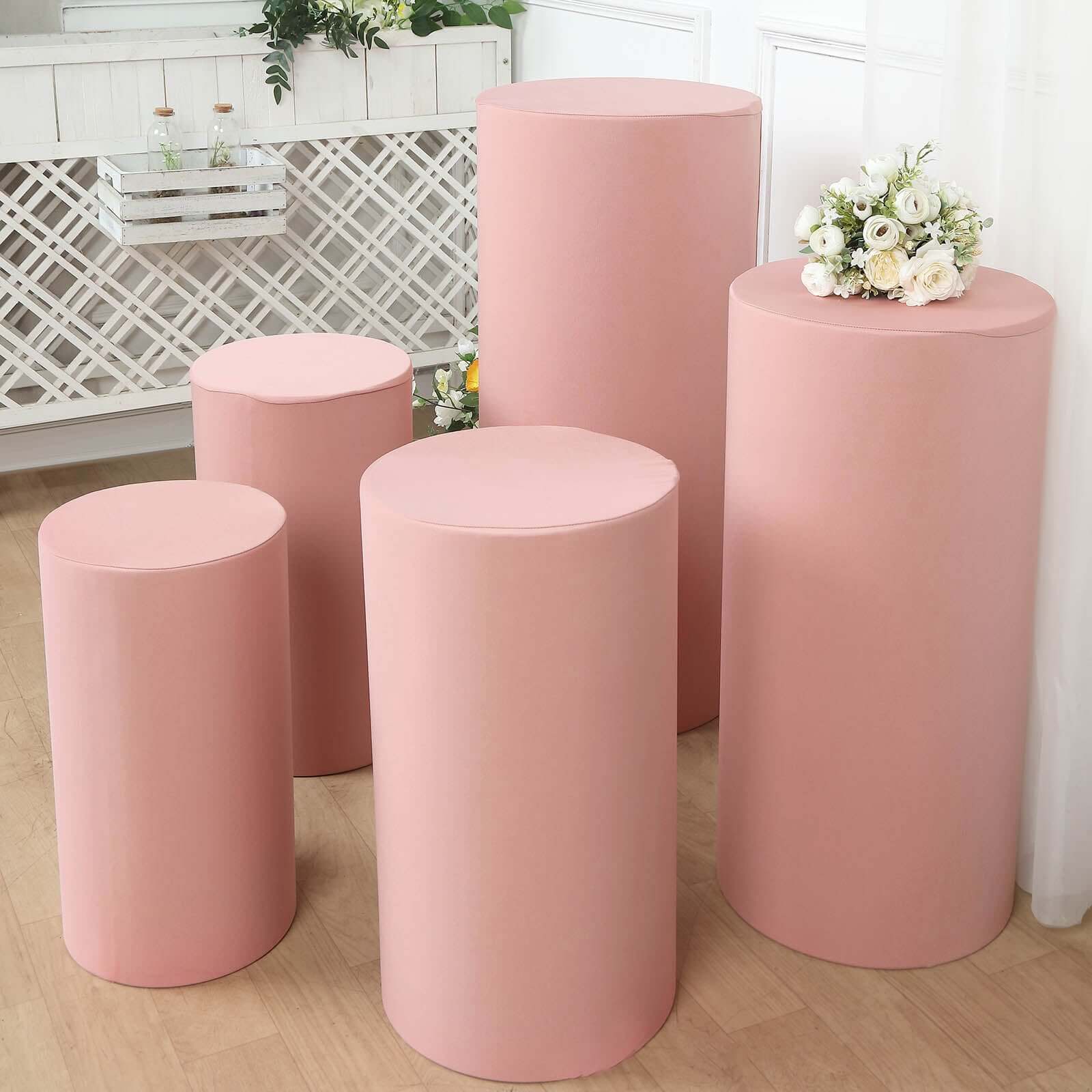 Hot Deal! Set of 5 Stretchable Dusty Rose Spandex Cylinder Pedestal Stand Covers, 160 GSM